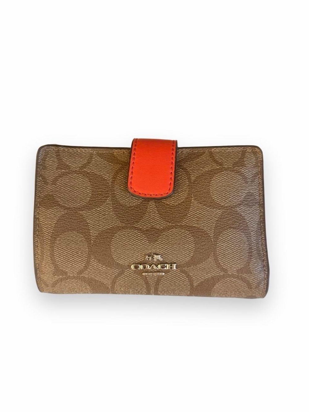 Coach F54023 Signature PVC Medium Corner Zip Wallet Khaki Orange